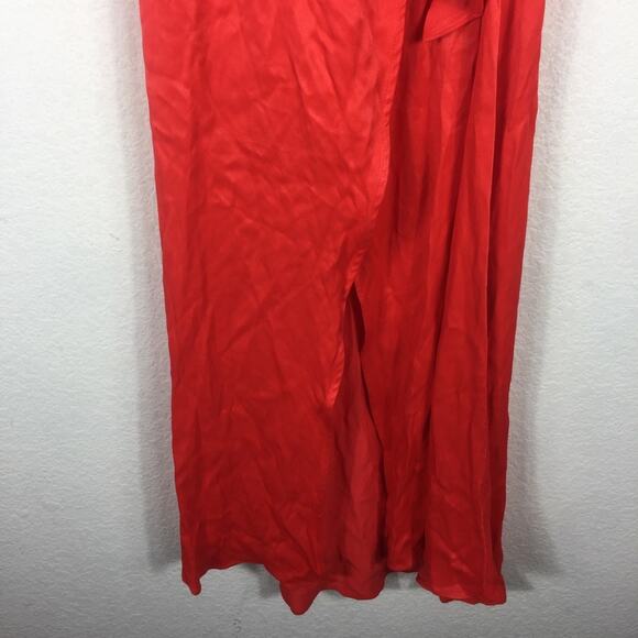 Anthropologie Maeve Open-Back Satin Wrap Midi Dress Orange Small - Picture 12 of 16